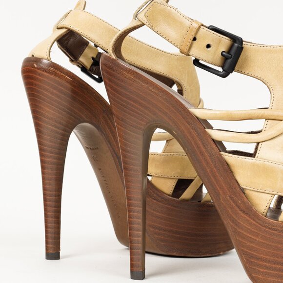 Bottega Veneta Brown Khaki Cage Wooden Platform Stiletto Sandal - Picture 8 of 10